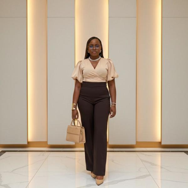 Chic Cream & Brown Two-Piece Set