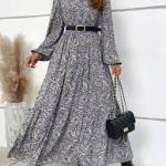 Cut out trim button long floral print dresses