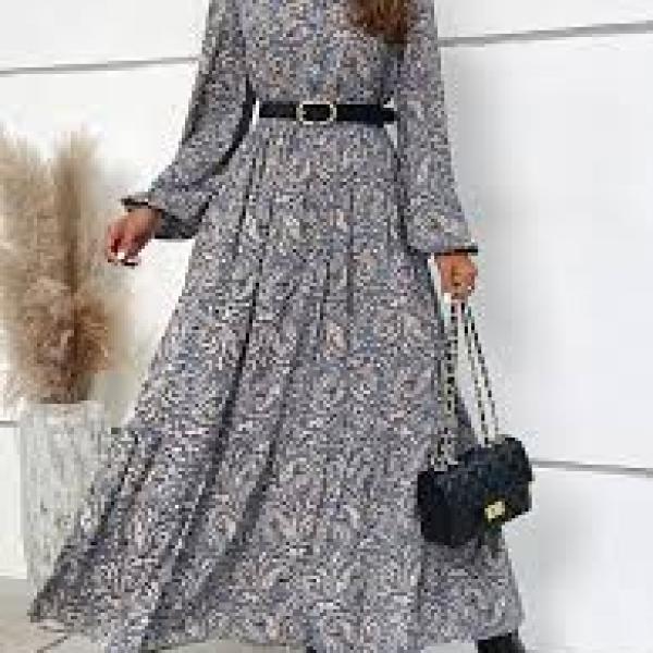 Cut out trim button long floral print dresses