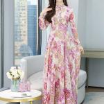 Cut out trim button long floral print dresses