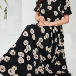 Cut out trim button long floral print dresses